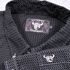 Cowboy Hardware Western Shirt Men L Black Gray Geometric Cowboy Rodeo VERY NICE